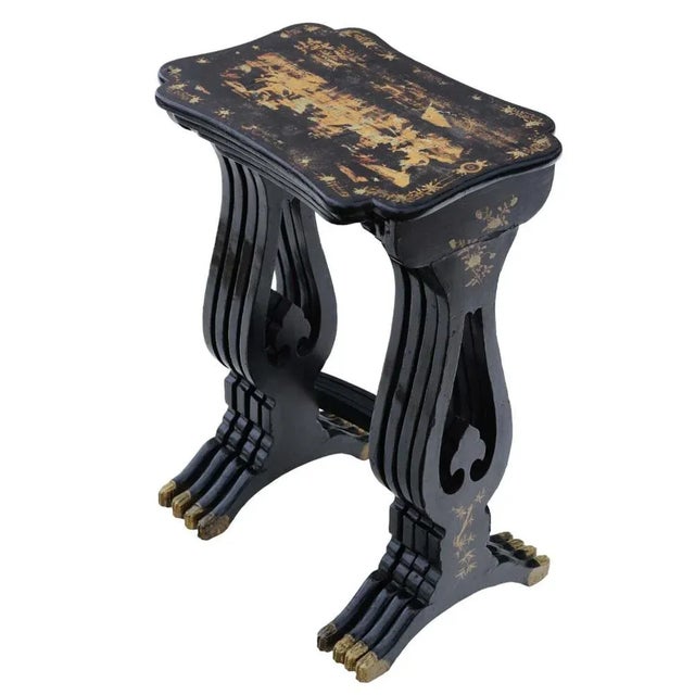 Antique fine quality Chinoiserie Boulle-work black lacquer nest of 4 19th Century tables. Very attractive, with lovely...