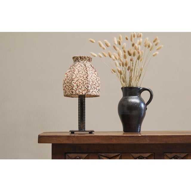 Wonderful Art Deco Table Lamp in Wrought Iron. Belgium, 1930s. A very charming table lamp in wrought iron with a very nice...