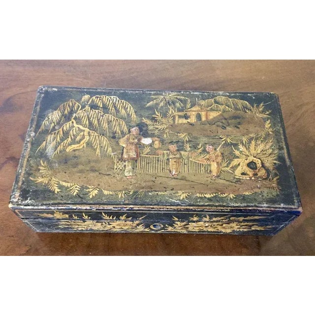 1820 Antique English Regency Japanned Black and Gold Jewelry Desk Box in the Chinese Taste For Sale - Image 9 of 10