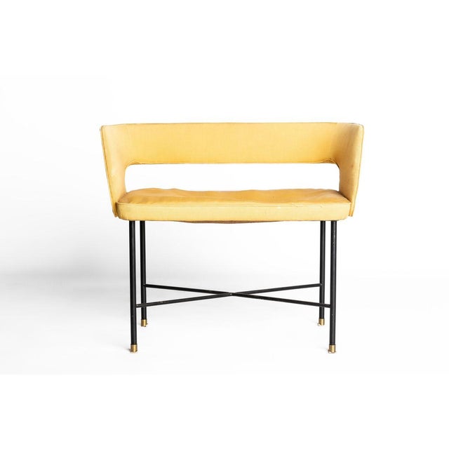 Pair of seats designed by Gigi Radice and Enrico Meroni. Structure in varnished metal astragal, fabric-coated padding,...
