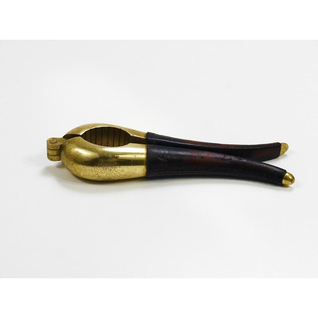 Carl Aubock Vienna Signed Vintage Brass & Leather Nutcracker, Austria, 1950s attributed to Carl Auböck For Sale - Image 6 of 18