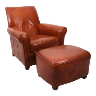 Leather Club Chair and Ottoman - a Pair For Sale