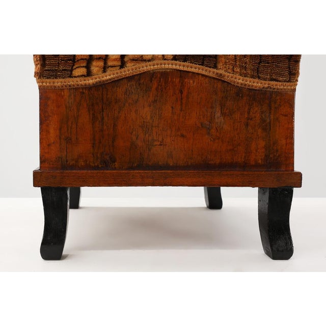 Wood Art Deco Walnut Stools with Velvet Upholstery, Italy, 1920s, Set of 2 For Sale - Image 7 of 13
