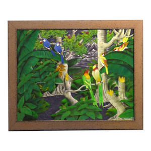 Tropical Birds in the Rainforest Oil on Canvas, Framed