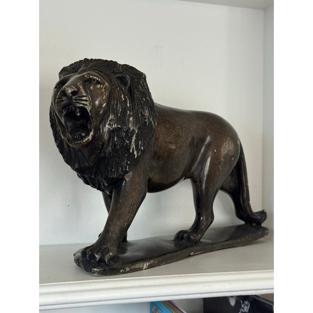 Hand-Carved Stone Lion Sculpture Monumental Decorative Interior Accent For Sale - Image 4 of 5