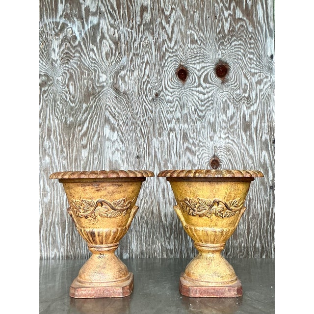 Vintage Boho Wrought Iron Urns - A Pair For Sale - Image 4 of 6