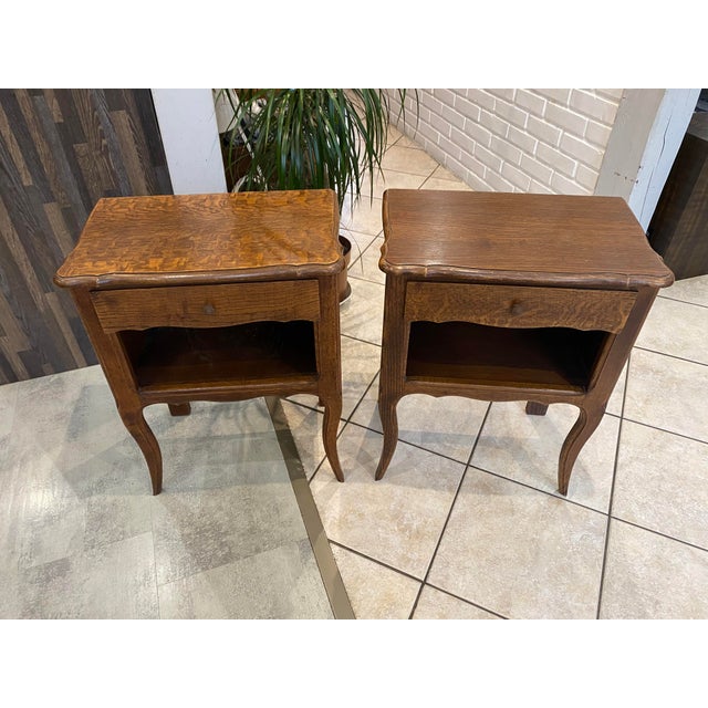 Brown Oak Bedside Tables with Drawers and Niches, 1950s, Set of 2 For Sale - Image 8 of 14