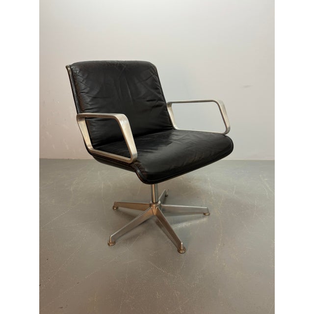 Metal Mid-Century Desk Chair with Black Leather Upholstery and Aluminium Frame from Wilkhahn, 1960s For Sale - Image 7 of 9