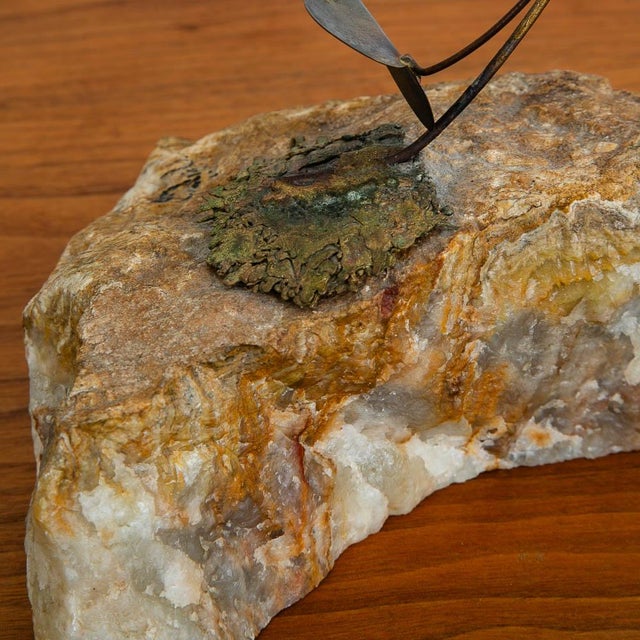 1960s Mid Century Modern Brass Metal Humming Bird and Flower Statue by Unknown Artist For Sale - Image 10 of 12