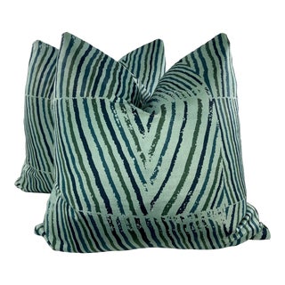 Lee Jofa "Post Velvet" in Aegean 22" Pillows-A Pair For Sale