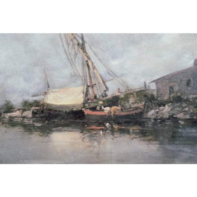 French Fishing Port Oil Painting by Emile Godchaux For Sale - Image 4 of 4