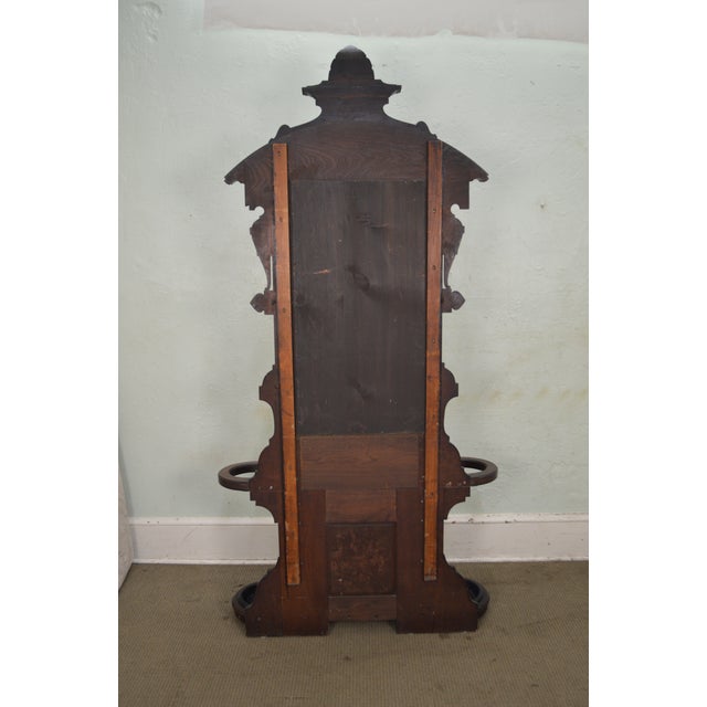 Antique Victorian Renaissance Walnut Marble Top Hall Tree w/ Mirror