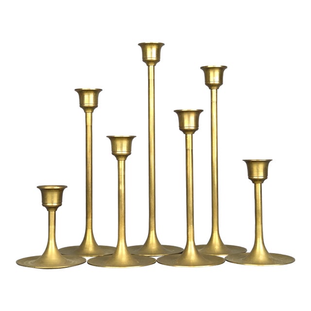 Vintage Solid Brass Tulip Style Candlesticks - Set of 7 For Sale