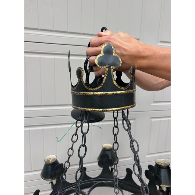 Black Niermann Weeks Regency Style Tole Chandelier For Sale - Image 8 of 11