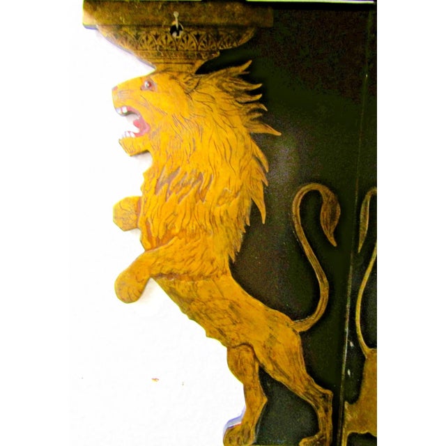 Black Pair Antique Anglo Sinhalese Black Lacquer Rearing Lions Wall Shelves Brackets 1880 For Sale - Image 8 of 16