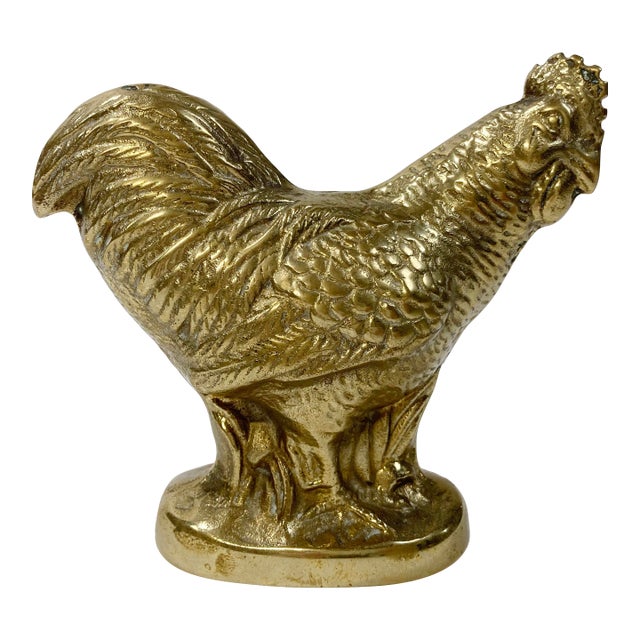 Vintage Brass Rooster Paper Weight For Sale