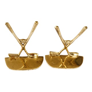 Vintage Solid Brass Golf Themed Bookends - a Pair For Sale