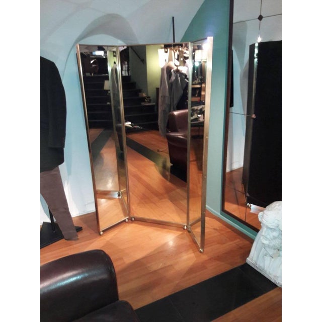 Mirrored Three Panels Brass Frame Screen from Pescetta For Sale - Image 6 of 18