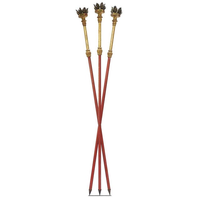 Gilded Candleholders on Red Processional Sticks, 18th Century, Set of 3 For Sale - Image 6 of 6
