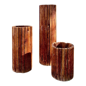 Slatted Wood Strip Midcentury Modern Planters / Pedestals, Set of 3