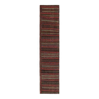 Vintage Persian Kilim Runner in Aubergine With Red Stripes by Rug & Kilim For Sale