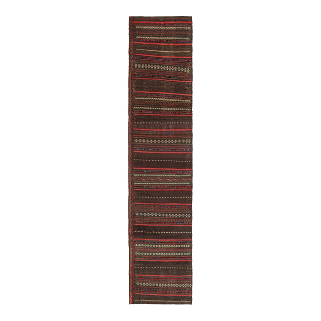 Vintage Persian Kilim Runner in Aubergine With Red Stripes by Rug & Kilim For Sale