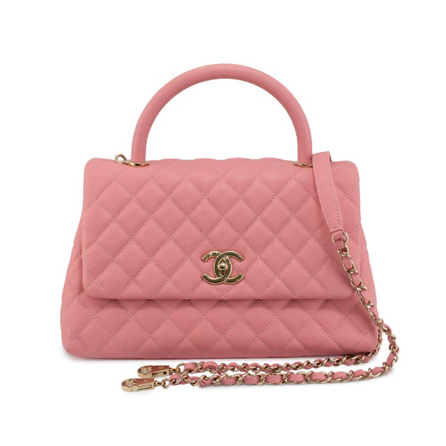 Chanel Coco Flap Pink Caviar Leather Gold Hardware Top Handle Bag For Sale - Image 12 of 14