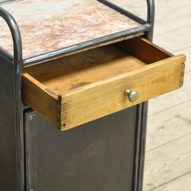 Metal Nightstand with Marble Top, 1920s For Sale - Image 7 of 14