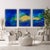 This triptych presents a vibrant interplay of deep blues, lush greens, and warm golds, creating an immersive underwater...