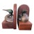 Vintage Hand-Painted Brass Loon Bird Bookends on Solid Wood Bases – Made in India, Mid-Century Style (Pair) For Sale