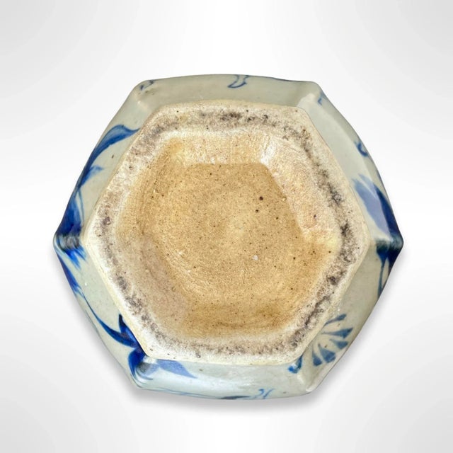White Antique Chinese Blue & White Ceramic Hexagon Vase For Sale - Image 8 of 8