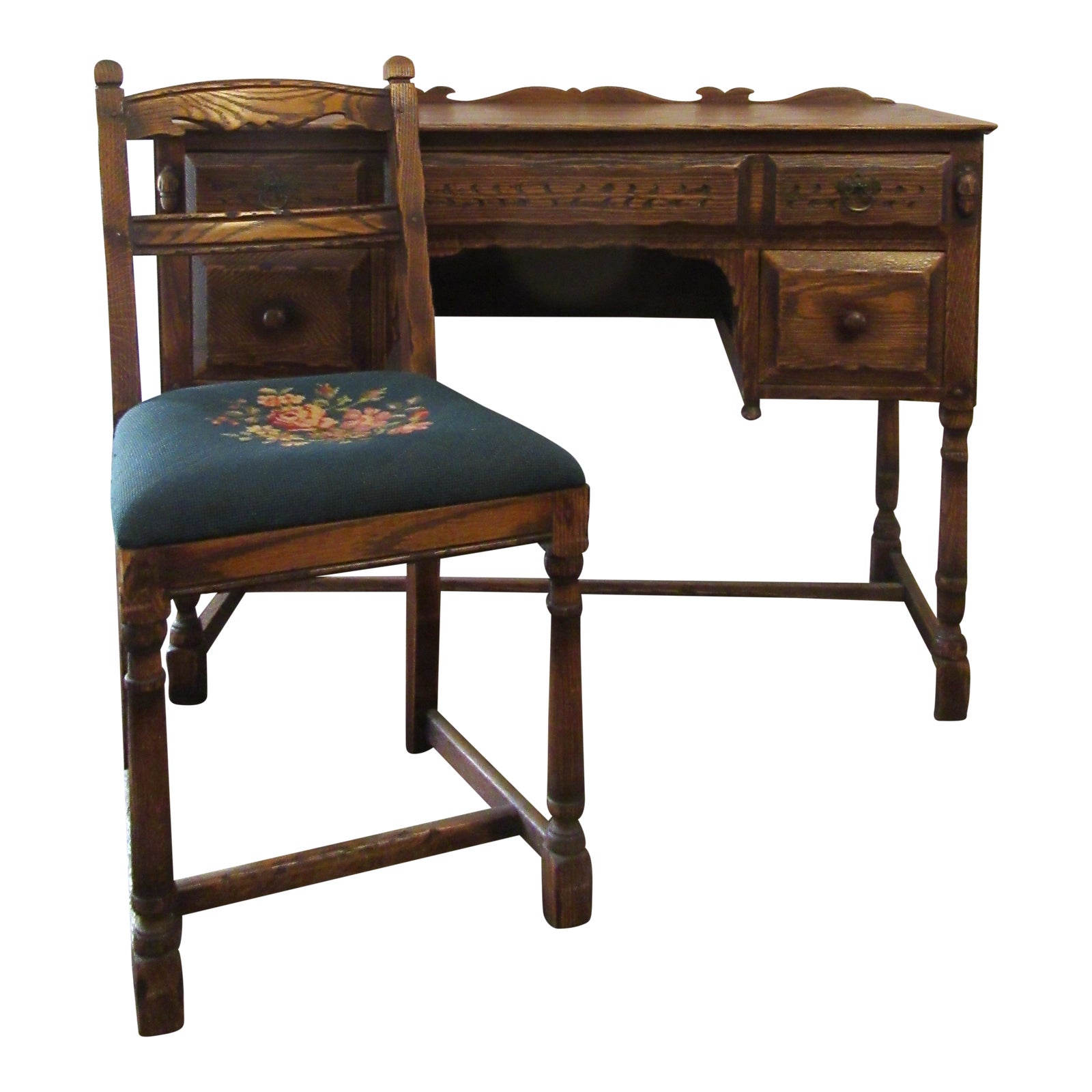 Vintage Mid Century Jamestown Lounge Co. Feudal Oak Desk Set 3 Pieces Chairish