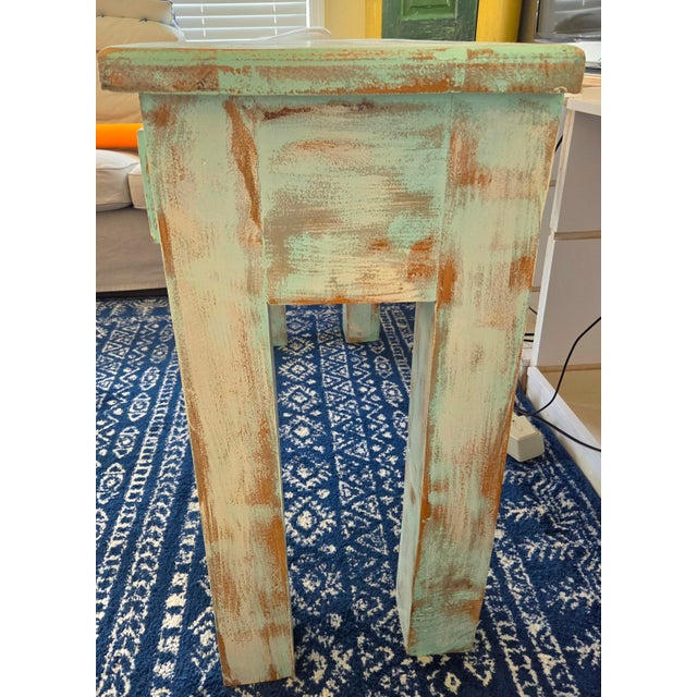 Mexico Painted Rustic Distressed Light Green Blue Aquamarine Entryway Console Table For Sale In Philadelphia - Image 6 of 7