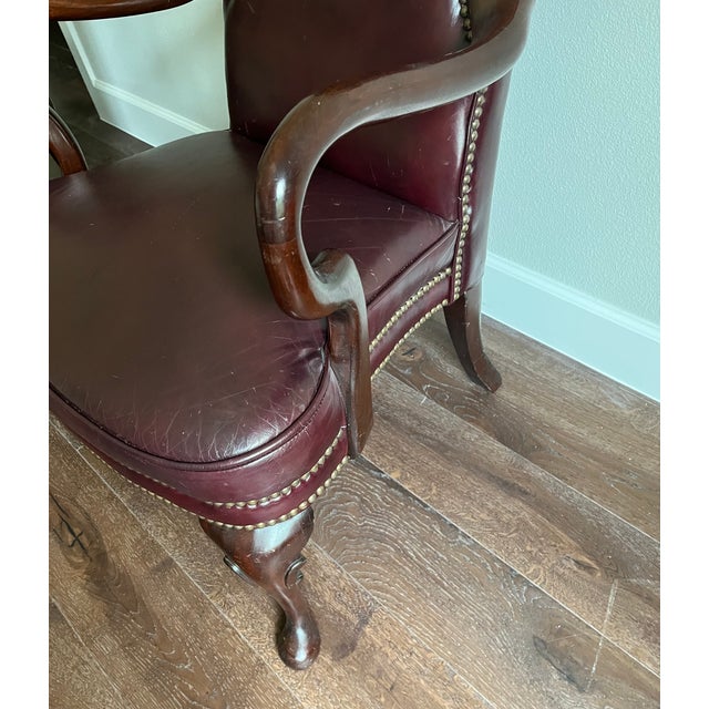 Late 20th Century St. Timothy Queen Anne Style Maroon Leather Library/Office Chairs - A Pair For Sale - Image 11 of 12