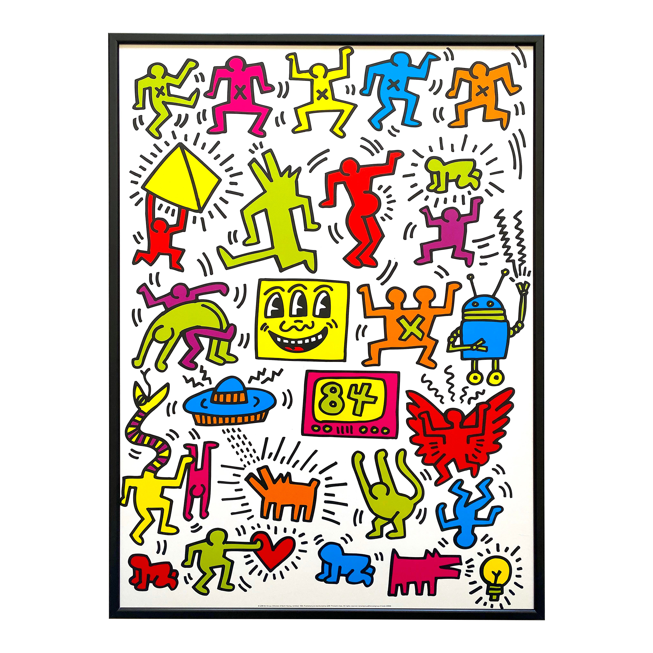 Keith Haring Estate Vintage 1999 Offset Lithograph Print Framed