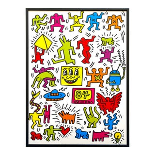 Keith Haring Estate Vintage 1999 Offset Lithograph Print Framed Pop Art Poster " Untitled 84 " 1984 For Sale