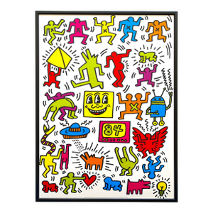 Keith Haring Estate Vintage 1999 Offset Lithograph Print Framed Pop Art Poster " Untitled 84 " 1984