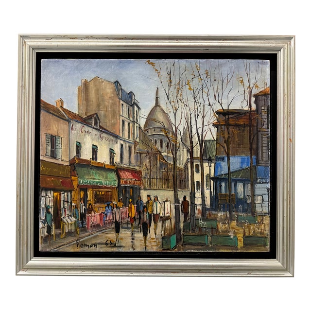 Place Du Tertre , Paris, C. 1965 Original Oil Painting on Canvas by Imre Romon For Sale