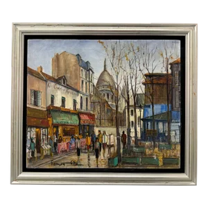 Place Du Tertre , Paris, C. 1965 Original Oil Painting on Canvas by Imre Romon