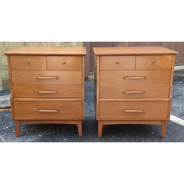 Mid 20th Century Mid 20th Century Pair Baumritter Birchcraft MCM Maple Five-Drawer Side Chests For Sale - Image 5 of 17
