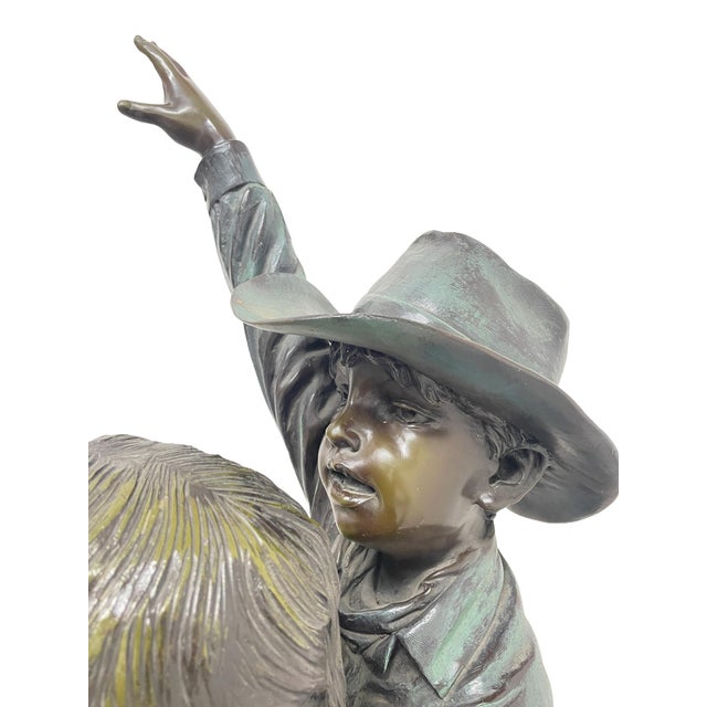 1980s Monumental Signed Bronze Figurative Sculpture of Children by J. Davidson on Marble & Rosewood Pedestal For Sale In Los Angeles - Image 6 of 15
