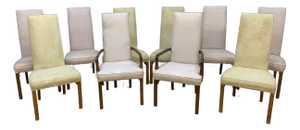 Mid Century Modern Drexel Heritage Campaign Style High Back Walnut Dining Chairs - Set of 10