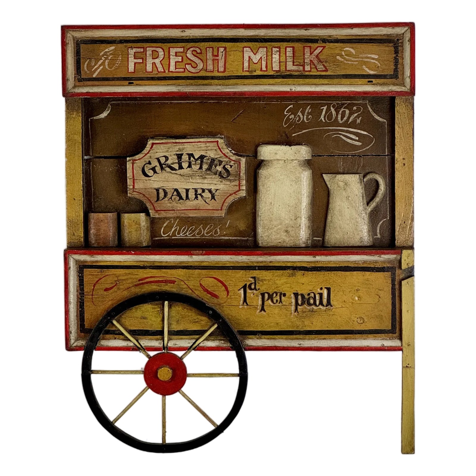 Vintage Large Elaborate Wooden Trade Sign for Grimes Dairy in Form of ...
