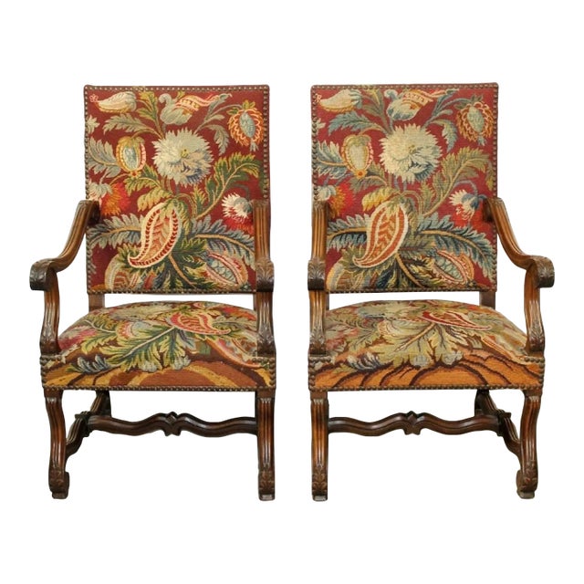 Pair of Antique French Os Du Mouton Walnut Armchairs For Sale