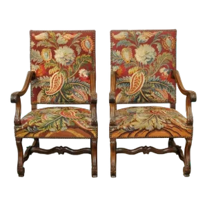 Pair of Antique French Os Du Mouton Walnut Armchairs