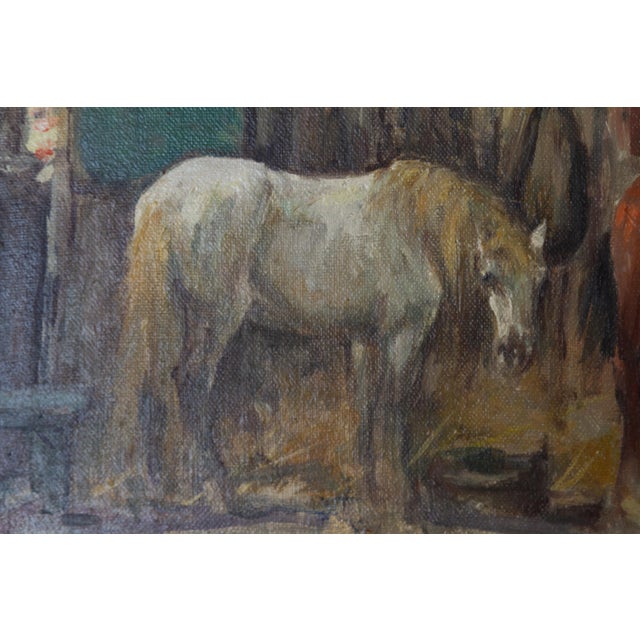 Th. De Leeuw, Stable with Horses, 1920s, Oil Painting on Canvas, Framed For Sale - Image 16 of 18