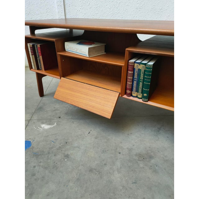 Brown Mid-Century Teak Desk attributed to Gunni Omann for Omann Jun, 1970 For Sale - Image 8 of 13