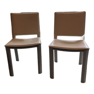 Pair of Room & Board Madrid Cream Leather Dining Chairs For Sale