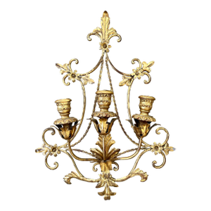 Italian Florentine Gilt Tole Three Candle Sconce