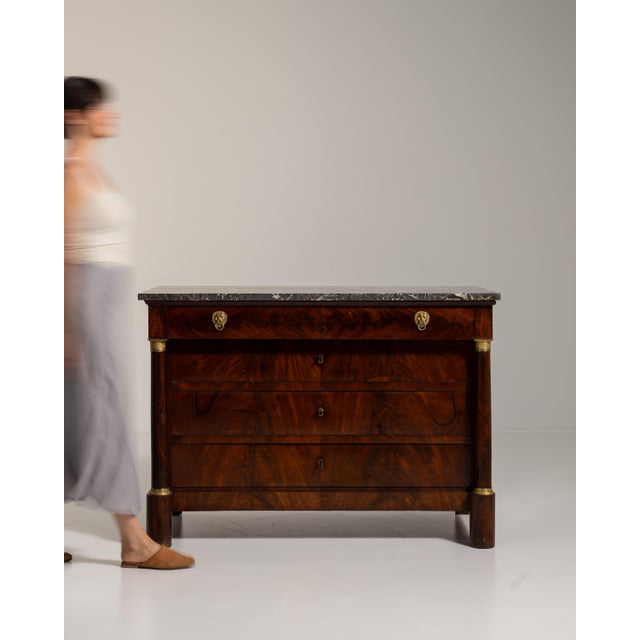 Chestnut 1860s French Chestnut Brown Empire Chest of Drawers with Marble Top For Sale - Image 8 of 15